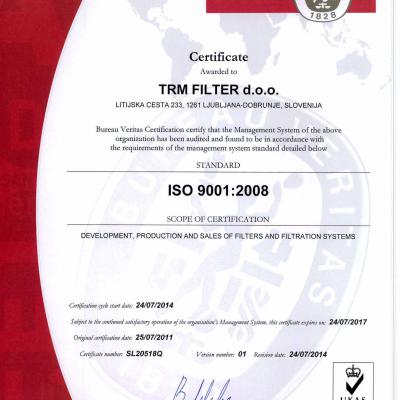 Certificat 9001 TRM Filter ENG