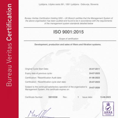 TRM Filter d.o.o. ISO 9001 RECERT6 Certificate ENG 13062023