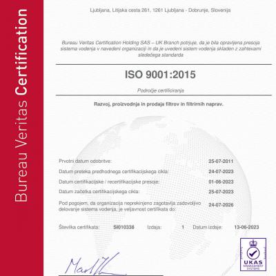 TRM Filter d.o.o. ISO 9001 RECERT6 Certificate SLO 13062023